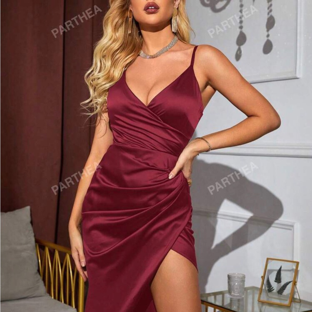 Elegant Burgundy Satin Dress